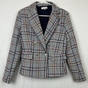Ovi Paid Tweed Blazer Jacket‎ Womens S Double Breast Crest Buttons Y2K Academia
